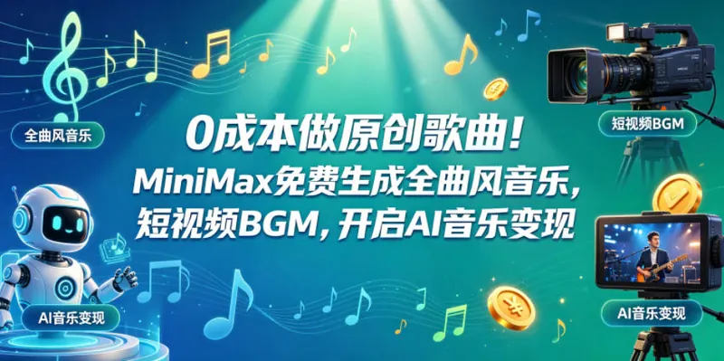 0df303724c9ef4e6f1d11784aed9ce37.jpeg 0成本做原创歌曲!MiniMax免费生成全曲风音乐,短视频BGM,开启AI音乐变现