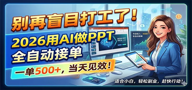 图片[1]|别再盲目打工了！2026用AI做PPT全自动接单，一单5张+，当天见效！|网赚金库 | 网创项目|副业兼职|轻创业|
