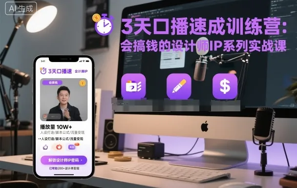 3天口播速成训练营，会搞钱的设计师IP系列实战课