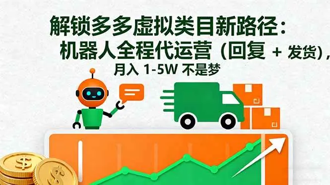 491e5e22061751e6b0e6deea3f30b77a.jpeg (16302期)解锁多多虚拟类目新路径:机器人全程代运营(回复 + 发货),月入 1-5W…