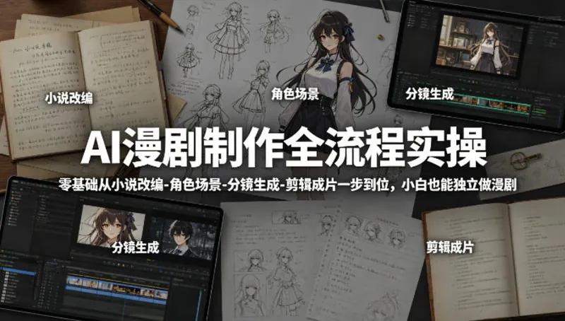 220565506bf45969b595c1a4b3b37156.jpeg AI漫剧制作全流程实操,零基础从小说改编-角色场景-分镜生成-剪辑成片一步到位,小白也能独立做漫剧