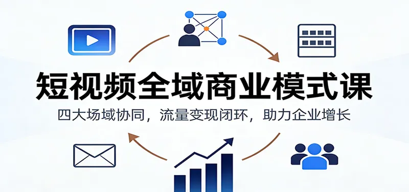 da0ab2a81c45d40ae8f8a2c4b1c995cf.jpeg 短视频全域商业模式课:四大场域协同,流量变现闭环,助力企业增长
