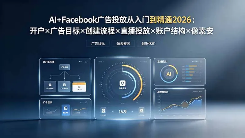 AI+Facebook广告投放从入门到精通2026：开户×广告目标×创建流程×直播投放×账户结构×像素安装×AI赋能