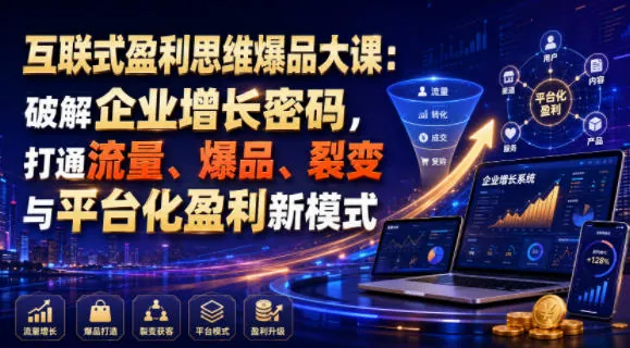 64fb39f39604dd12aaa086362acaa624.jpeg 互联式盈利思维爆品大课:破解企业增长密码,打通流量、爆品、裂变与平台化盈利新模式