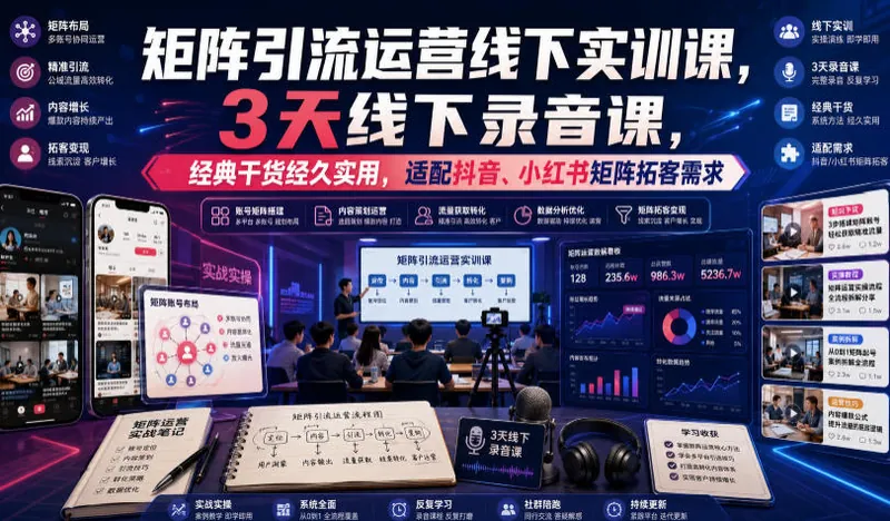 6fb07983b05ec230468f4db7f06a98e9.jpeg 嗨推矩阵引流运营线下实训课,3天线下录音课,经典干货经久实用,适配抖音、小红书矩阵拓客需求