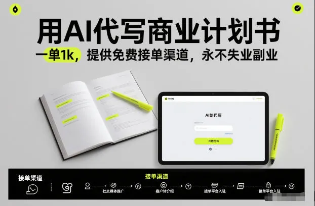 5bee832ba8a86d5e7ad32e99586a5f06.jpeg 用AI代写商业计划书,一单1k,提供免费接单渠道,永不失业副业