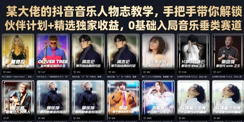 23ca1816c088a2dc08c478afd07968aa.jpeg 某大佬的抖音音乐人物志教学,手把手带你解锁伙伴计划+精选独家收益,0基础入局音乐垂类赛道