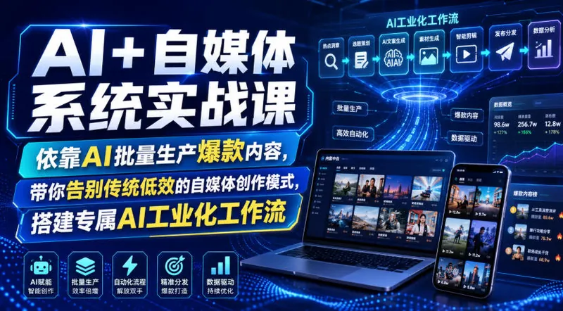 78820e92459e1f4e9fa9d3f3fd00ef73.jpeg AI+自媒体系统实战课,依靠AI批量生产爆款内容,带你告别传统低效的自媒体创作模式,搭建专属AI工业化工作流