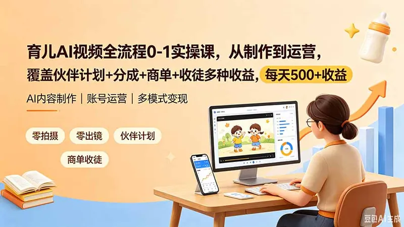 4d318e39e9372ecea0f0ef20111c84ef.jpeg 育儿AI视频全流程0-1实操课,从制作到运营,覆盖伙伴计划+分成+商单+收徒多种收益,每天500+收益