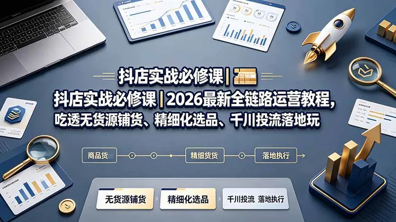 抖店实战必修课｜2026最新全链路运营教程，吃透无货源铺货、精细化选品、千川投流落地玩法