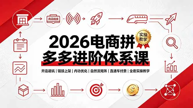 0f0c7fabf0673589a2a8c9703bd087cc.jpeg 2026电商拼多多进阶体系课,开店避坑,链接上架,内功优化,自然流矩阵|直通车付费|全套实操教学