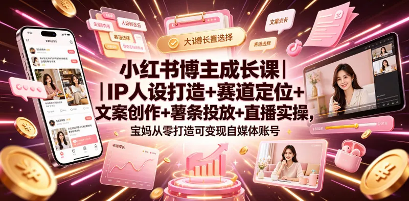 6c3250c760b03c6034f6f065baa48930.jpeg 小红书博主成长课|IP人设打造+赛道定位+文案创作+薯条投放+直播实操,宝妈从零打造可变现自媒体账号