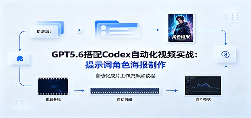 bdce55cec5d1157e080dc26d7381bcb1.jpeg GPT5.6搭配Codex自动化视频实战:提示词角色海报制作,自动化成片工作流拆解教程