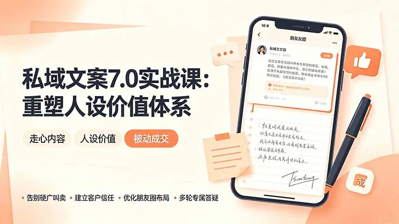 49d0afb2d99ceb609bebc5dbe3174c1f.jpeg 私域文案实战课7.0:重塑人设价值体系|-告别硬广推销×走心内容×自我价值塑造,实现被动成交
