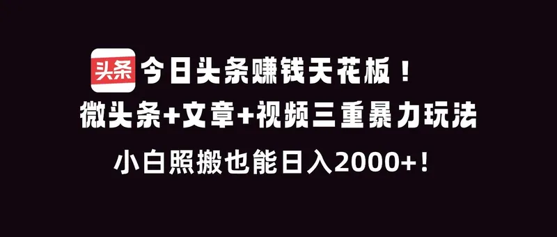 4701aa081685b7d0634367a3766c8d6b.jpeg (16888期)今日头条赚钱天花板!微头条+文章+视频三重暴利玩法,小白照搬也能日人2000+