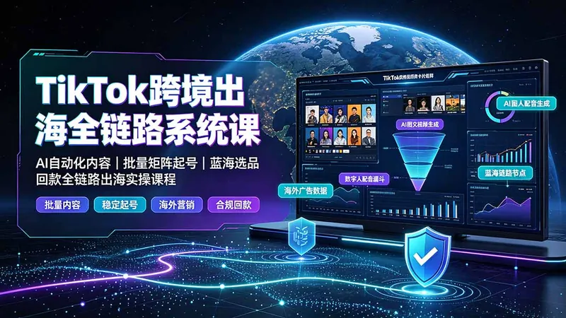 d1996816823b50d5375e2ea7f926f526.jpeg TikTok跨境出海全链路系统课-2026年7月:AI自动化内容|批量矩阵起号|蓝海选品回款全链路出海实操课程