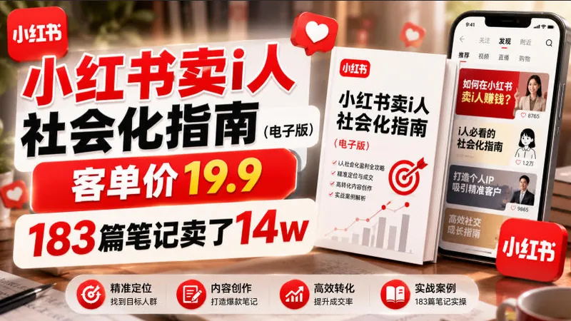 2ca35212eb464fab05456855d4a258c2.jpeg 小红书卖I人社会化指南(电子版),客单价19.9,183篇笔记卖了14w!