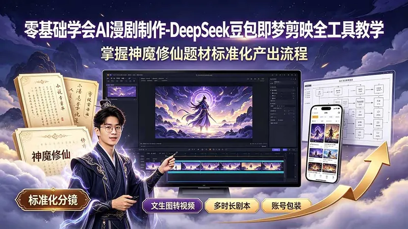 064257a0067b63ccf9cc5016a1ca182c.jpeg 零基础学会AI漫剧制作-DeepSeek豆包即梦剪映全工具教学,掌握神魔修仙题材标准化产出流程