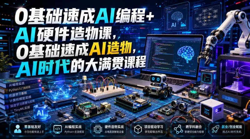 0基础速成AI编程+AI硬件造物课，0基础速成AI造物，AI时代的大满贯课程
