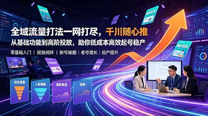 0c6a851cfc09dd7c8136ee080af092d7.jpeg 全域流量打法一网打尽,千川随心推从基础功能到高阶投放,助你低成本高效起号稳产
