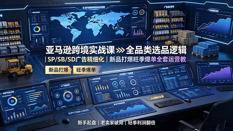 亚马逊跨境实战课：全品类选品逻辑｜SP/SB/SD广告精细化｜新品打爆旺季爆单全套运营教程