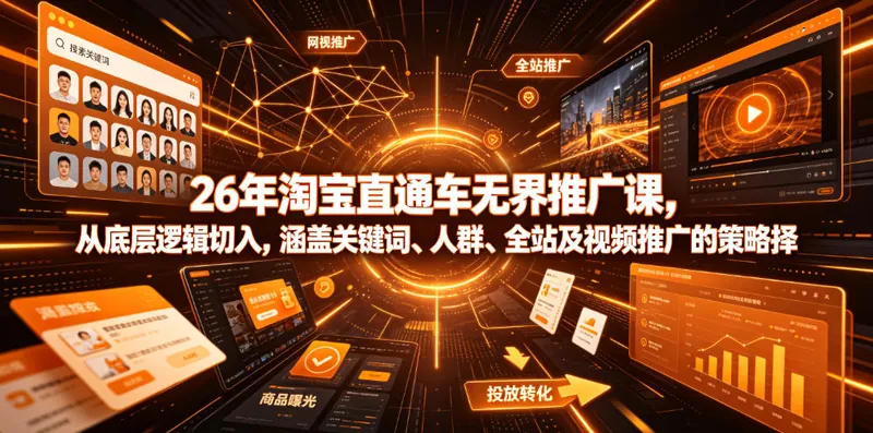9d0453a9afdacc7331bdae178acd3db5.jpeg 26年淘宝直通车无界推广课,从底层逻辑切入,涵盖关键词、人群、全站及视频推广的策略选择
