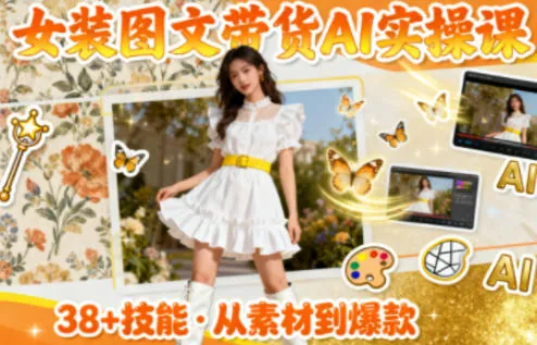 577bcba1ccff4082a506a7f2462142b5.jpeg 女装图文带货的AI实操课,覆盖38个实用技能,快速提升素材制作效率