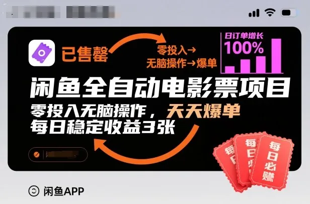 f8c901cc15ef1e69a4281d68e71f7dab.jpeg 闲鱼全自动电影票项目,零投入无脑操作,天天爆单,每日稳定收益3张【揭秘】
