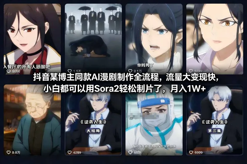 13641f404a427ec5a18f4da15cc48f63.jpeg 抖音某博主同款AI漫剧制作全流程,流量大变现快,小白都可以用Sora2轻松制片了,月入1W+