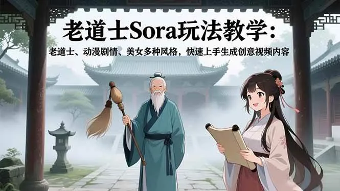 ef3bf19bd28b5ebdac78c93c9866a9b0.jpeg (16862期)老道士Sora玩法教学:老道士、动漫剧情、美女多种风格,快速上手生成创意视频内容