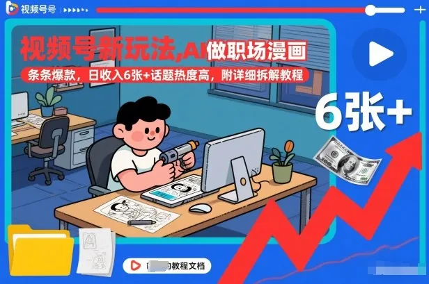 31040dfd13e7d48b02a1b94b14be85f9.jpeg 视频号新玩法,AI做职场漫画,条条爆款,日收入6张+话题热度高,附详细拆解教程