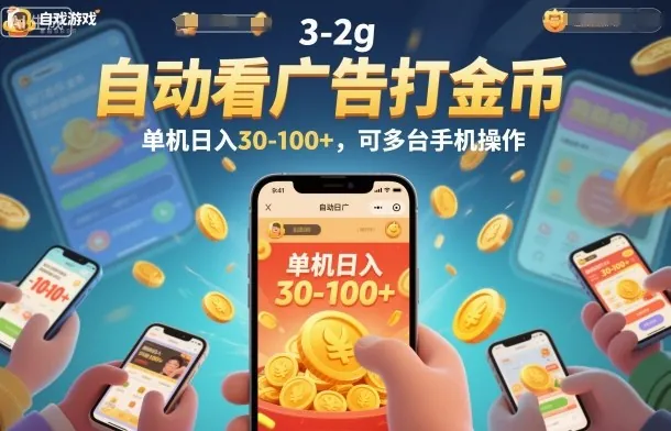 自动看广告打金币，单机日入30-100+，可多台手机操作【揭秘】