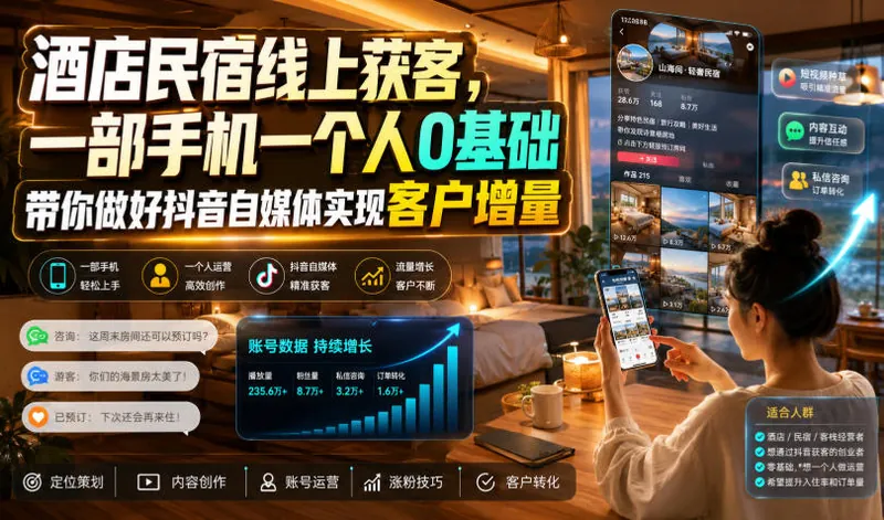 41720f67e12384e2e765154a11dbb29d.jpeg 酒店民宿线上获客,一部手机一个人0基础带你做好抖音自媒体实现客户增量