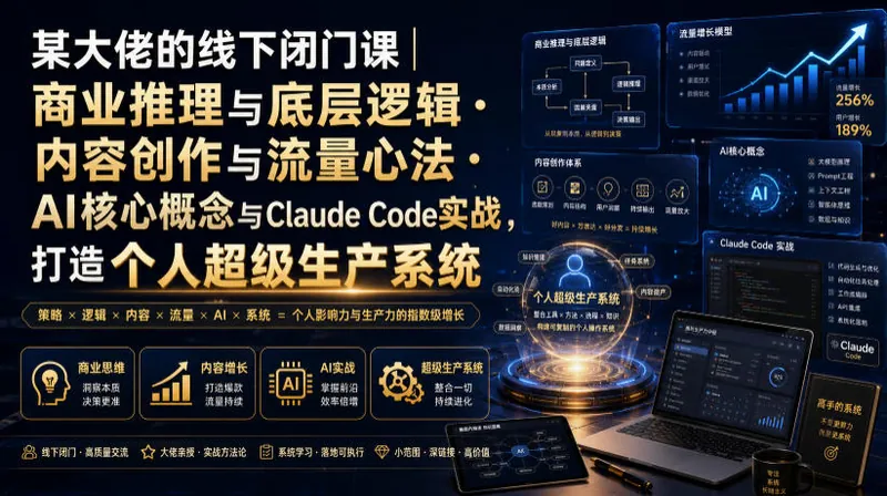 afc1697b0bf4800a297cdf9d14eafffe.jpeg 某大佬的线下闭门课|商业推理与底层逻辑・内容创作与流量心法・AI核心概念与Claude Code实战,打造个人超级生产系统【录音+图片】