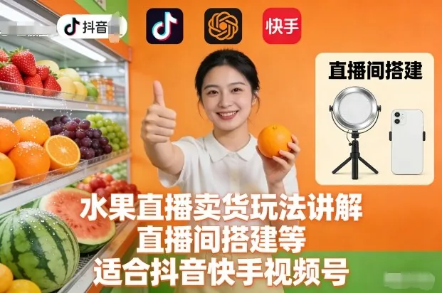 fbaf15f9b8a54ace38d8b0b4a953362b.jpeg 水果直播卖货玩法讲解、直播间搭建等,适合抖音快手视频号