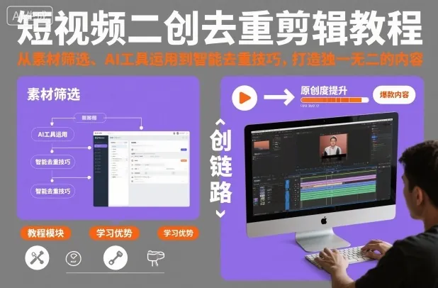 1d0f6eca51dab0838a8db7fdc7e3c16d.jpeg 短视频二创去重剪辑教程,从素材筛选、AI工具运用到智能去重技巧,打造独一无二的内容