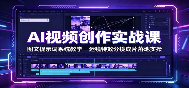 AI视频创作实战课：图文提示词系统教学，运镜特效分镜成片落地实操