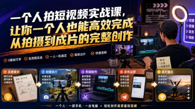 d3b1a75bac4cae0da904c3342d478b0a.jpeg 一个人拍短视频实战课,让你一个人也能高效完成从拍摄到成片的完整创作