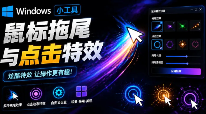 2719ab2d38347e748a0227c660f6e1be.jpeg Windows特效小工具!一键给你的鼠标添加拖尾与点击动态特效,吾爱出品,免费使用Mouse Trail