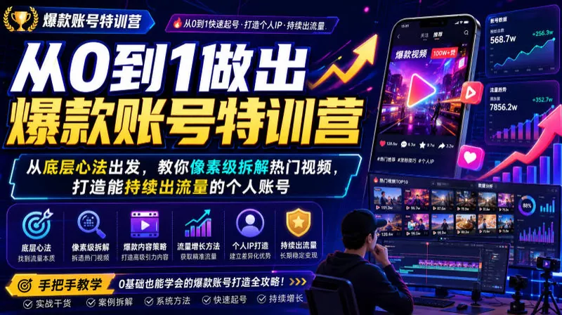 1e7ada9b1a1e74b72f1efef0955cc11f.jpeg 从0到1做出爆款账号特训营,从底层心法出发,教你像素级拆解热门视频,打造能持续出流量的个人账号