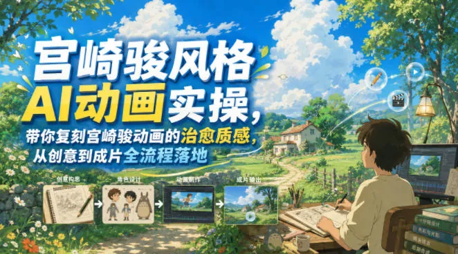 1d3a8d31c931529366e1cc22ecbadbe5.jpeg 宫崎骏风格AI动画实操,带你复刻宫崎骏动画的治愈质感,从创意到成片全流程落地