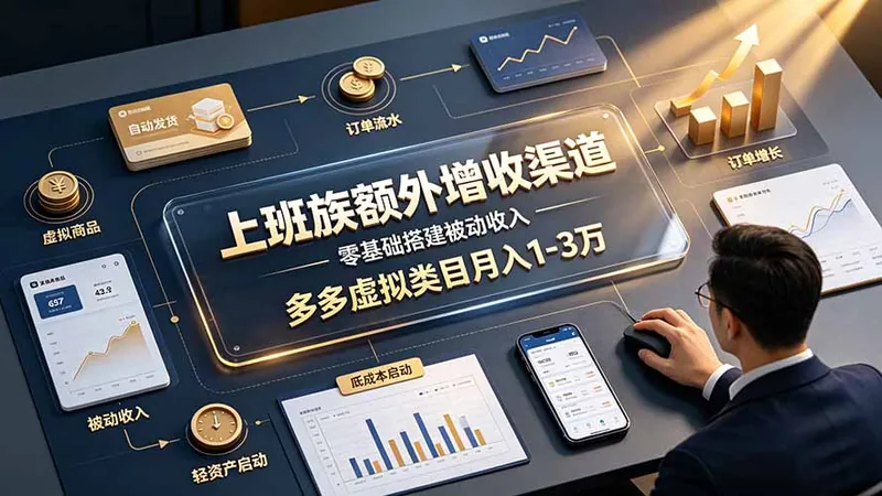 67ec1207293f80d6bddc699b9e7cccbc.jpeg 上班族额外增收渠道,零基础搭建被动收入,多多虚拟类目月入 1-3 万