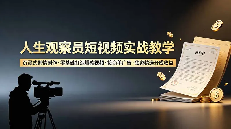 10691247c654df0a4edb8e2df3798deb.jpeg 人生观察员短视频实战教学,沉浸式剧情创作,零基础打造爆款视频,接商单广告,独家精选分成收益