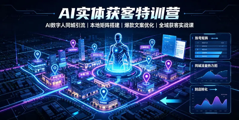 08a1eea301e16841bdce1484f33867e7.jpeg AI实体获客特训营|AI数字人同城引流、本地矩阵搭建、爆款文案优化全域获客实战课