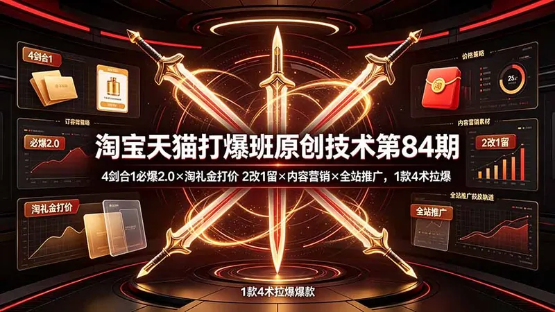 d5a562294fc12ce676a2062bd8c798f8.jpeg 淘宝天猫打爆班原创技术第84期:4剑合1必爆2.0×淘礼金打价×2改1留×内容营销×全站推广,1款4术拉爆