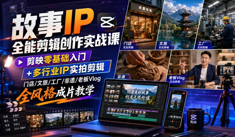 958cdafee23c7bd64d511d5ddbad9179.jpeg 故事IP全能剪辑创作实战课|剪映零基础入门+多行业IP实拍剪辑,门店/文旅/工厂/非遗/老板Vlog全风格成片教学