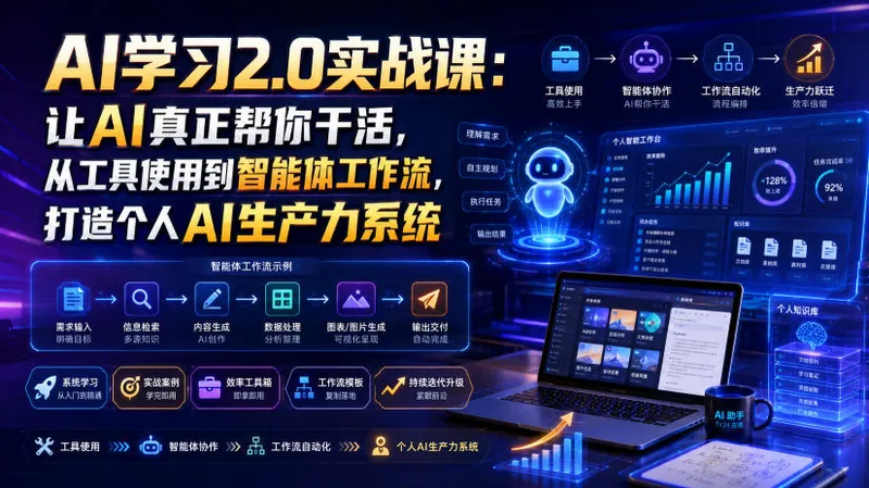 2453547c0edad414a50c903085f7eda9.jpeg AI学习2.0实战课:让AI真正帮你干活,从工具使用到智能体工作流,打造个人AI生产力系统