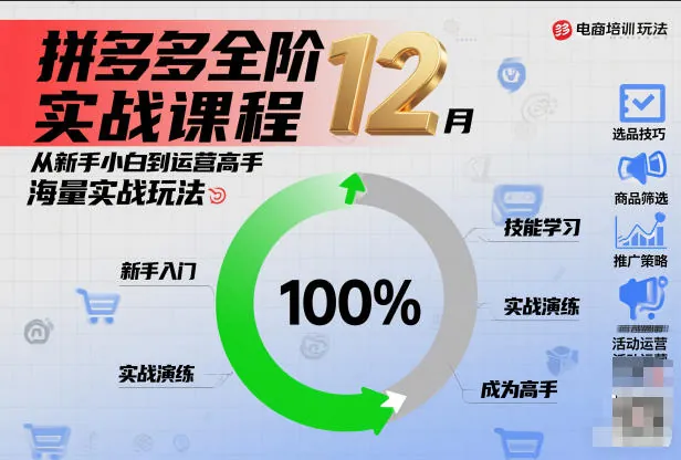 拼多多全阶实战课程12月，从新手小白到运营高手，海量实战玩法