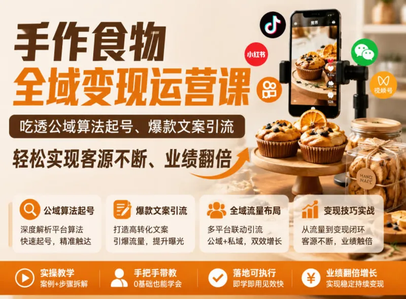 02e7369484fcd7c90e7f38f8bf74a37a.jpeg 手作食物全域变现运营课,吃透公域算法起号、爆款文案引流,轻松实现客源不断、业绩翻倍