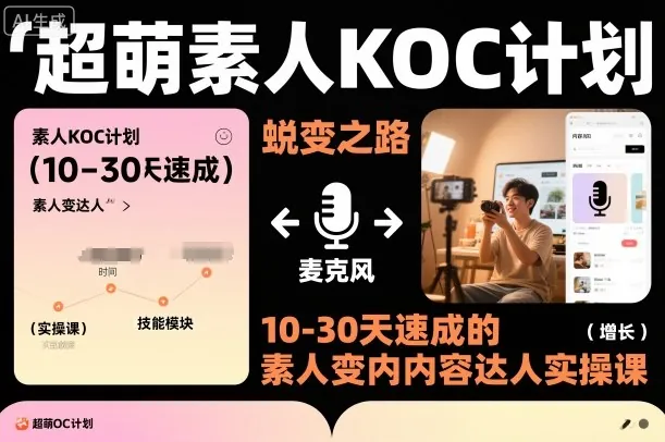 ef68b39c4ce7042e843c11c114bc4978.jpeg 超萌素人KOC计划,10-30天速成的素人变内容达人实操课,适合想做短剧小说推文电商推广的素人入局